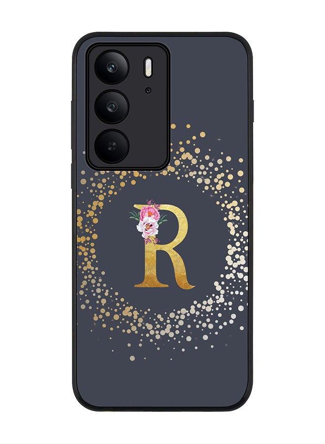 For Realme C75x / C75 4G Case,Slim fit Camera Protection, Shockproof Thin Phone cover  - Custom Monogram Floral - R  (Grey )